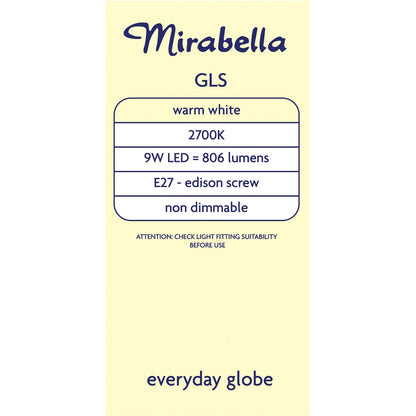 Mirabella LED GLS Edison Screw 9W 806lm Warm White Light Globe each