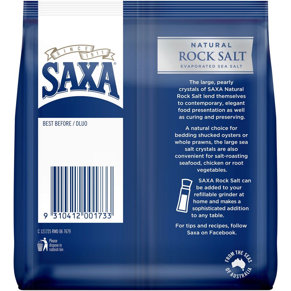 Saxa Refill Value Pack Natural Rock Salt 500g