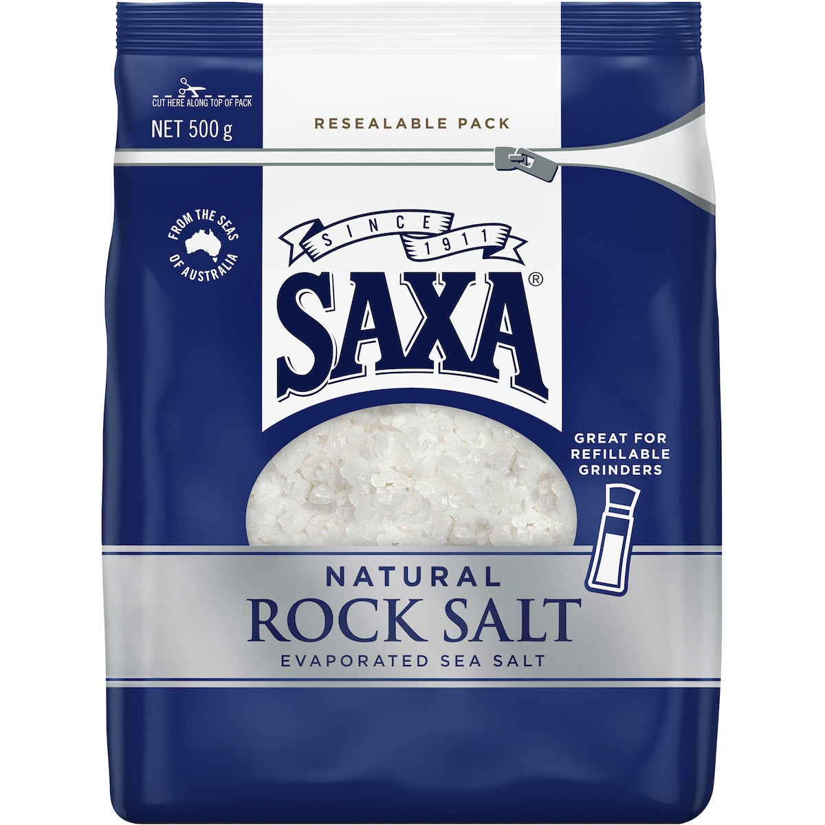 Saxa Refill Value Pack Natural Rock Salt 500g