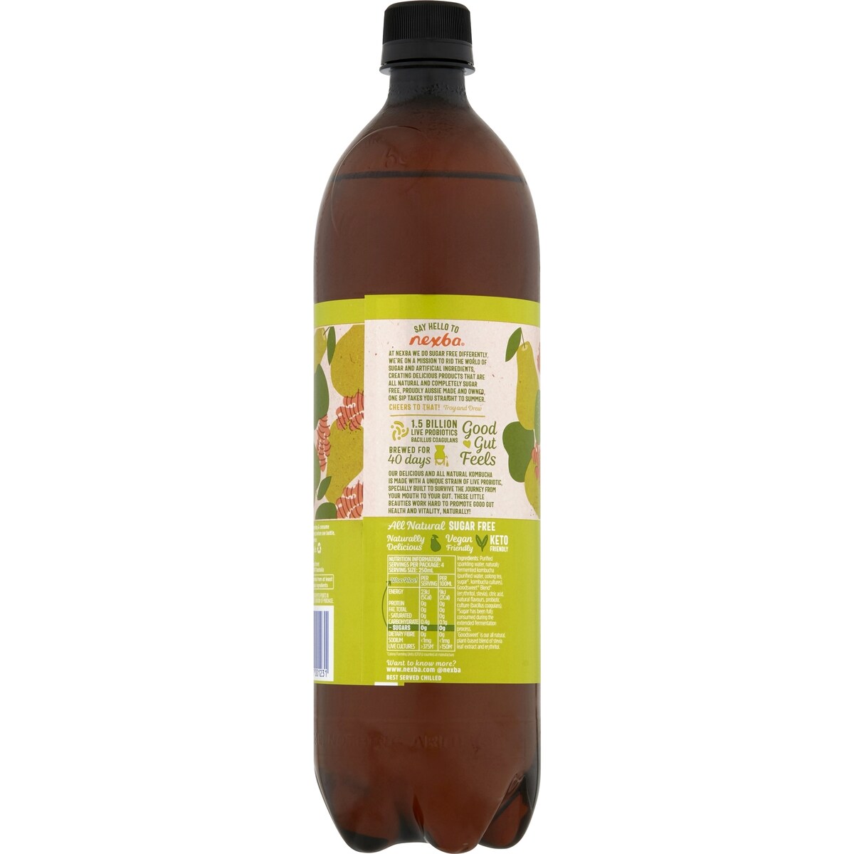 Nexba Sugar Free Kombucha Apple Pear & Ginger 1L