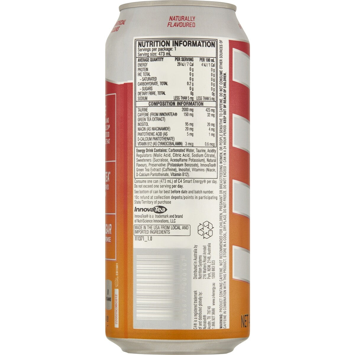 C4 Smart Energy Peach Mango Nectar Can 473ml