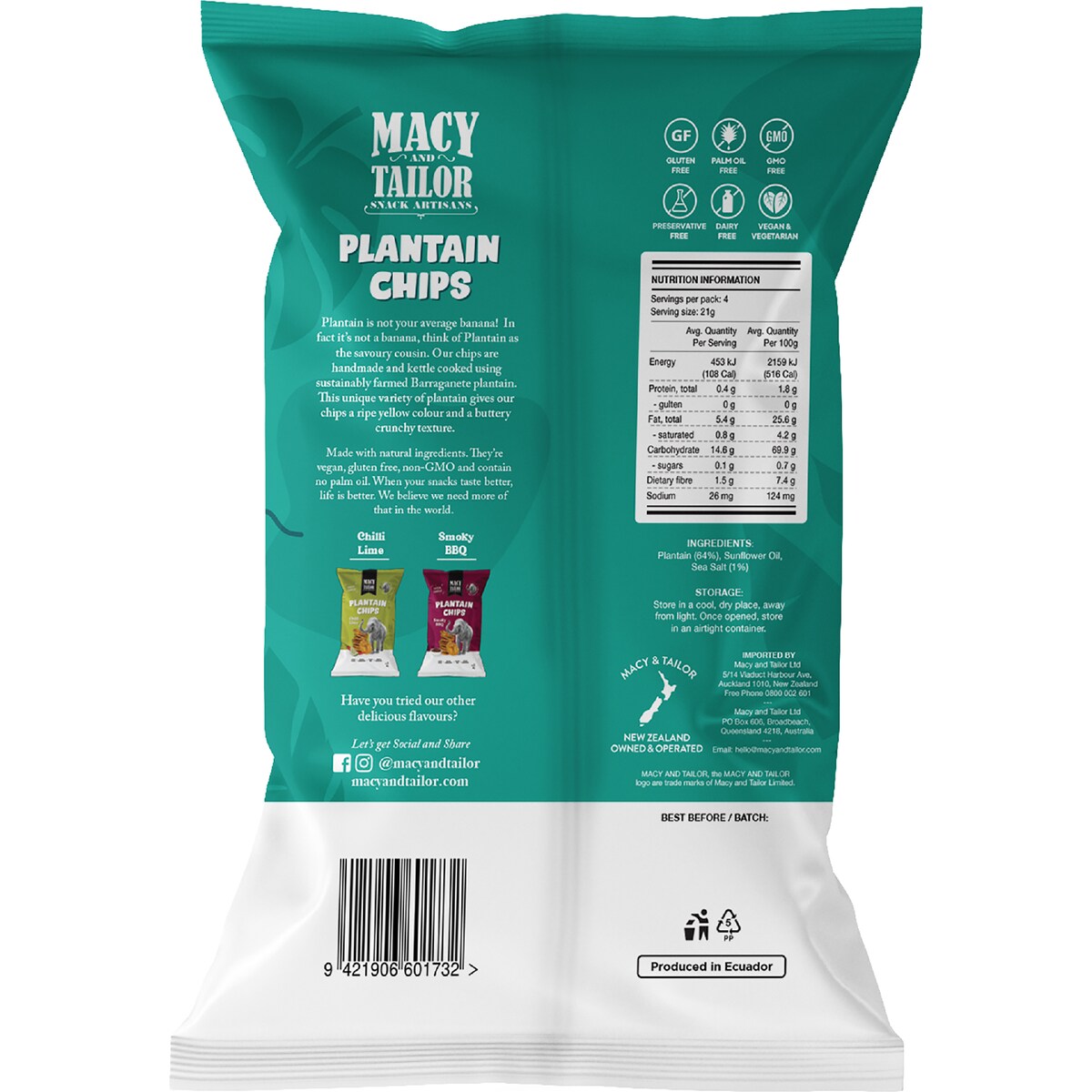 Macy and Tailor Plantain Chips Sea Salt 85g