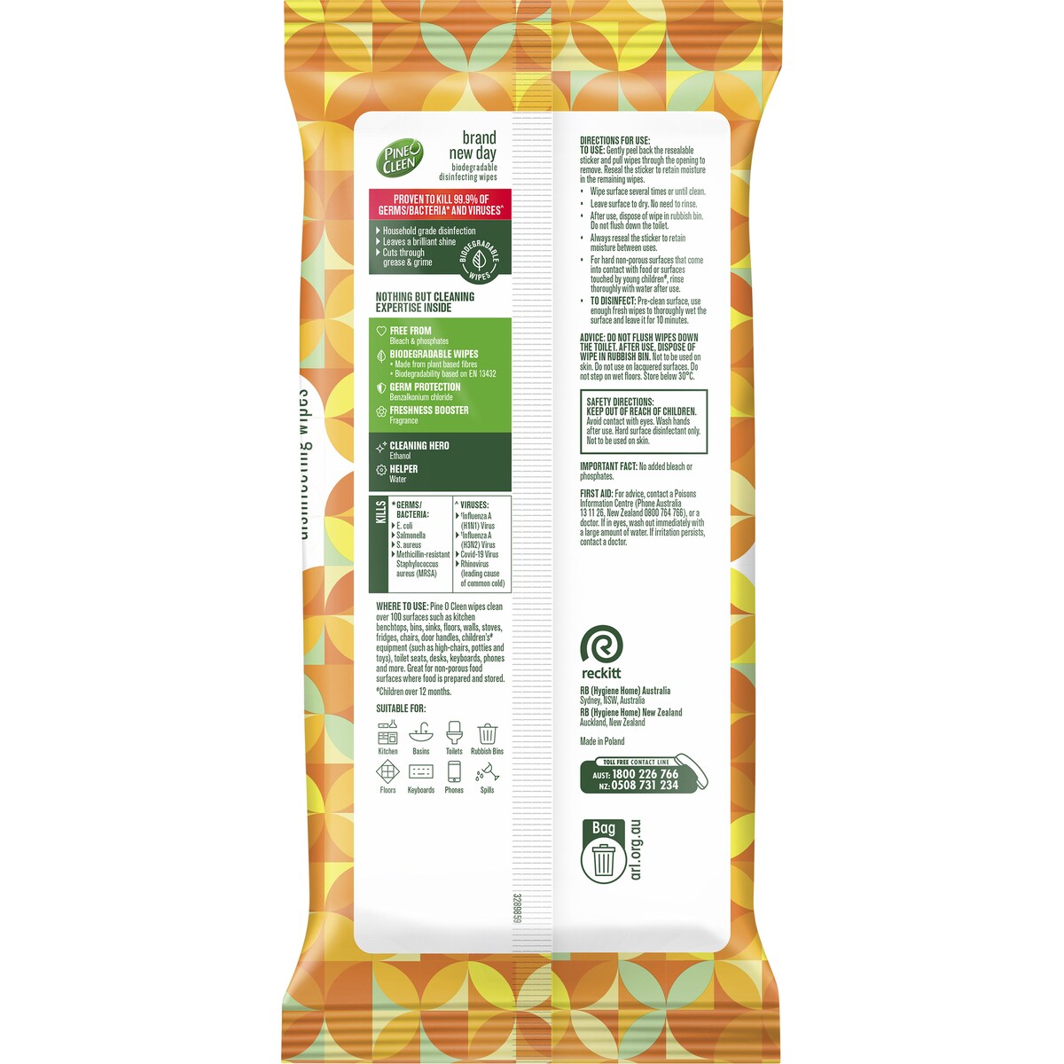 Pine O Cleen Mandarin & Ginger Lily Disinfectant Cleaning Wipes 110 pack