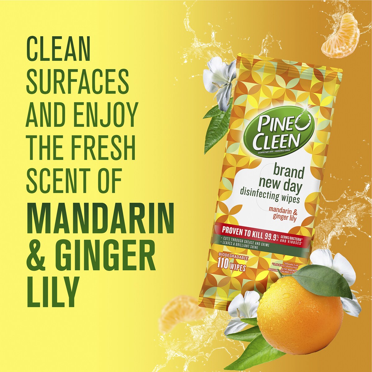 Pine O Cleen Mandarin & Ginger Lily Disinfectant Cleaning Wipes 110 pack