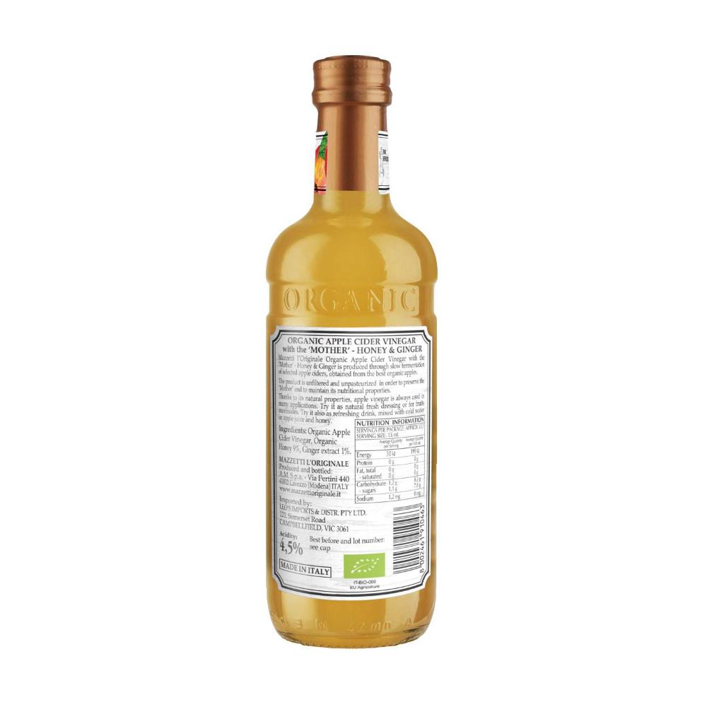 Mazzetti Organic Apple Cider Vinegar With Honey & Ginger - 500mL