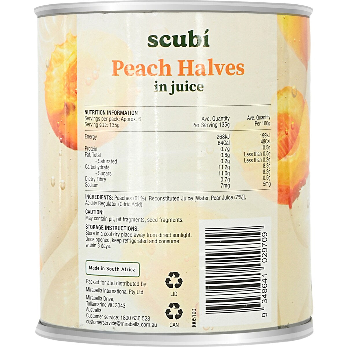 Scubi Peach Halves 825g