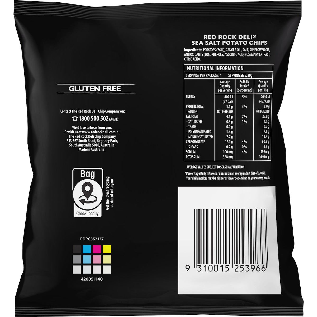 Red Rock Deli Potato Chips Sea Salt Natural 20g