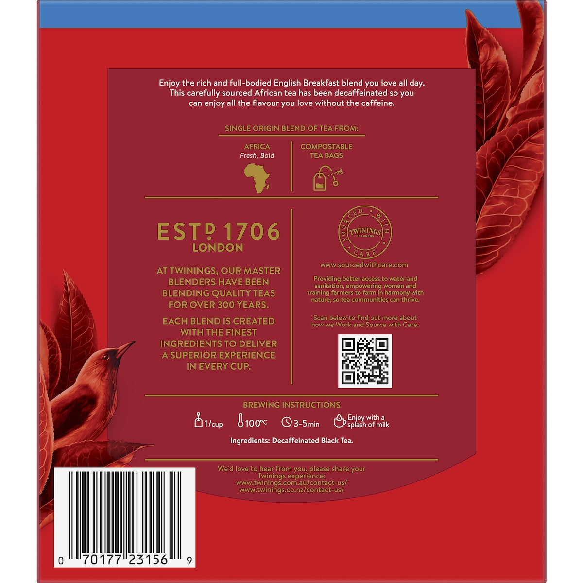 Twinings English Breakfast Tea Bags Decaffeinated 80 pack