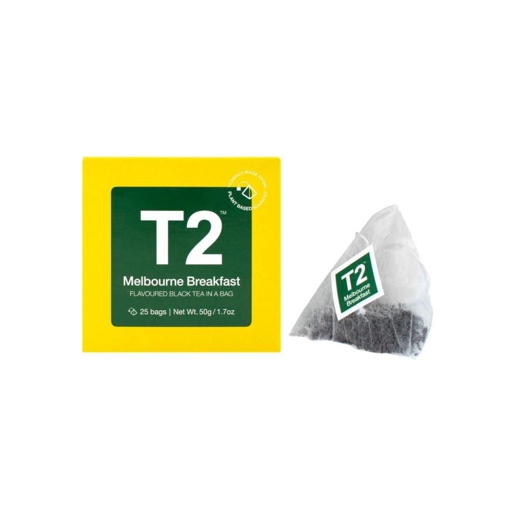 T2 Melbourne Breakfast Flavoured Black Tea Bags 25 Pack - 50g