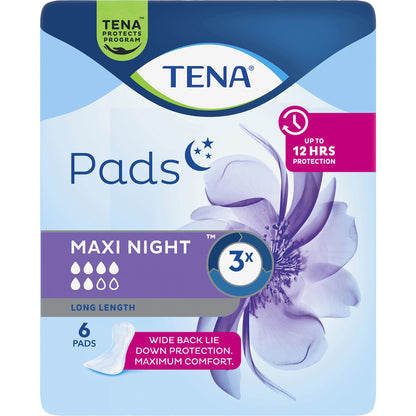 Tena Incontinence Pads Maxi Night Wide Back Long Length 6 Pack