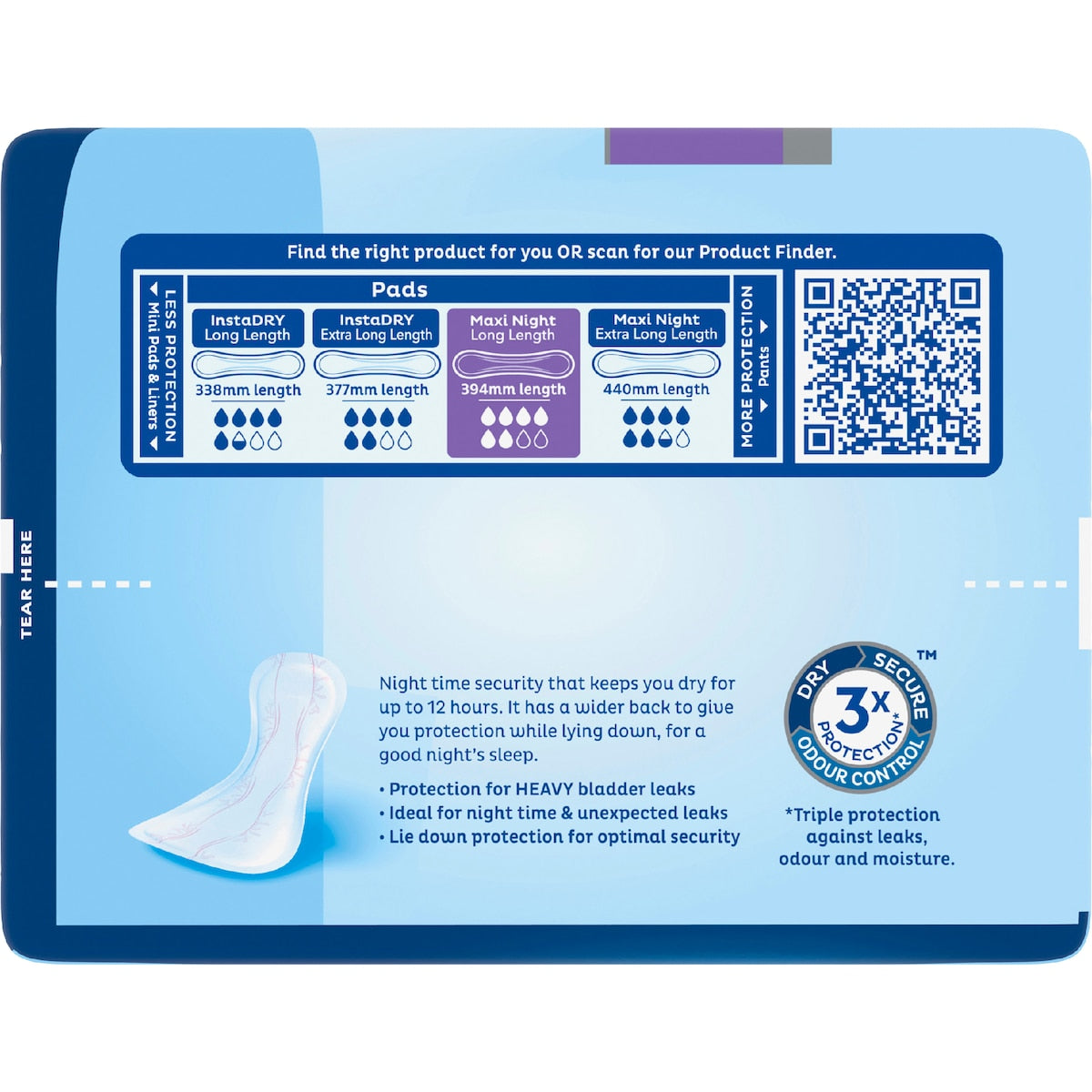 Tena Incontinence Pads Maxi Night Wide Back Long Length 6 Pack