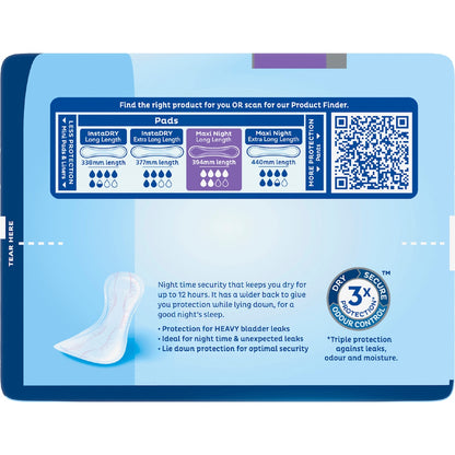 Tena Incontinence Pads Maxi Night Wide Back Long Length 6 Pack