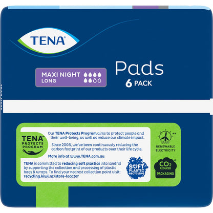 Tena Incontinence Pads Maxi Night Wide Back Long Length 6 Pack
