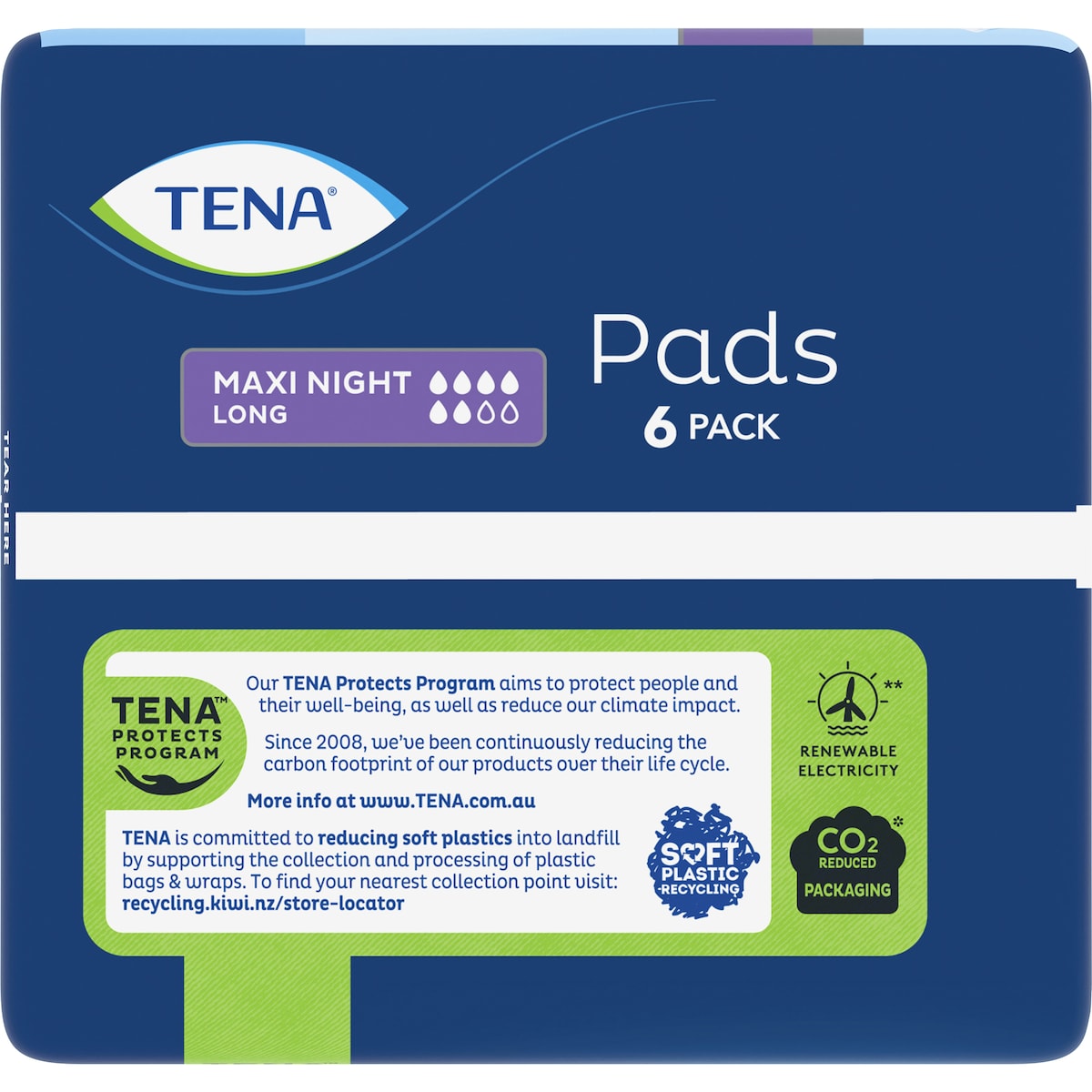 Tena Incontinence Pads Maxi Night Wide Back Long Length 6 Pack