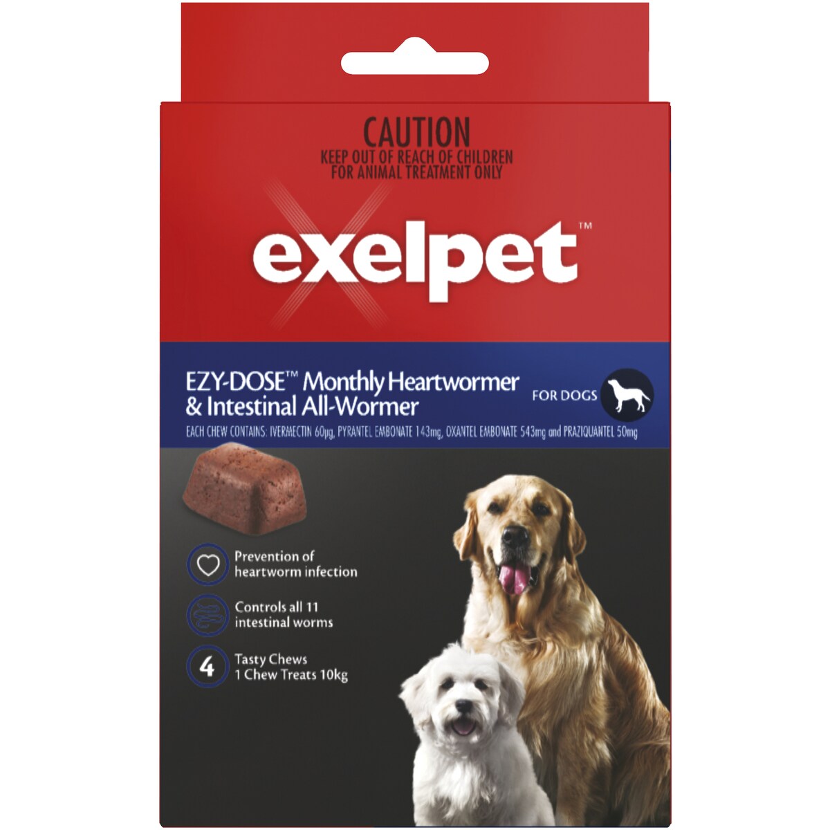 Exelpet Ezy Dose Heartwormer & Intestinal Allwormer For Dogs 4 pack