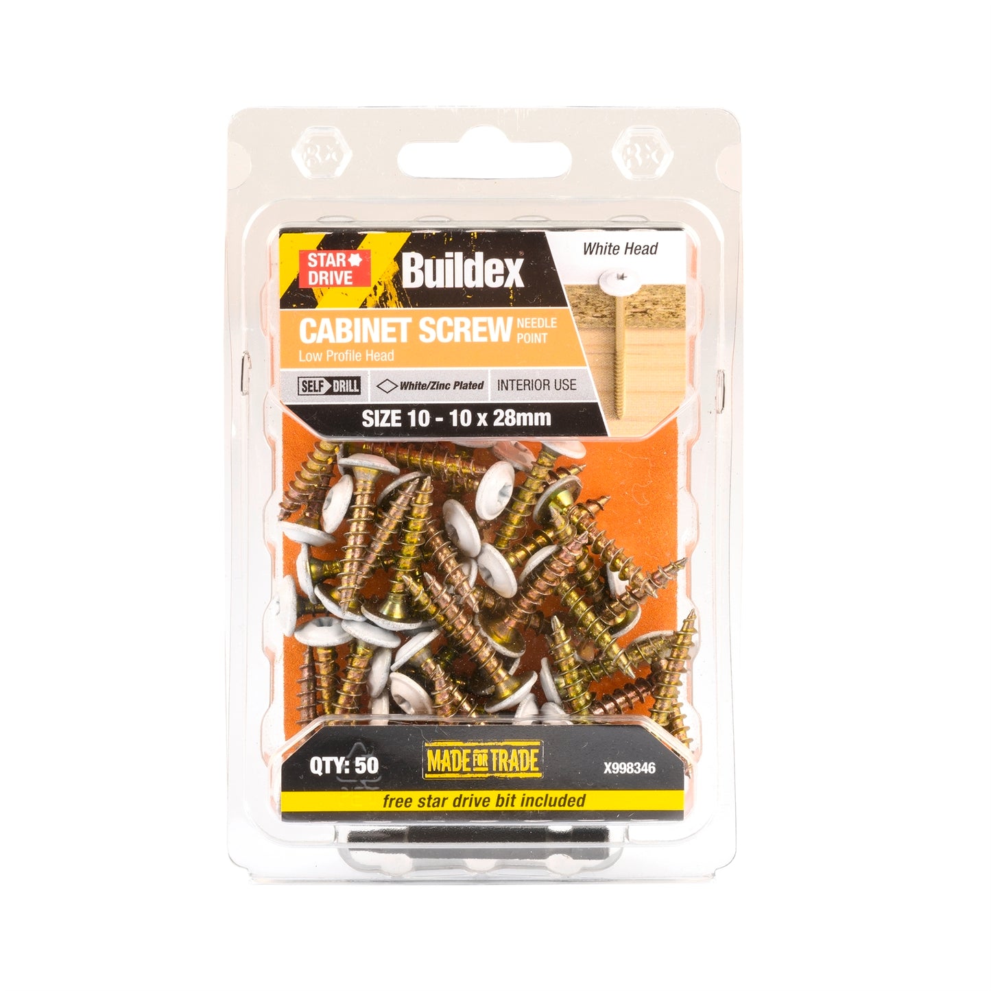 Buildex Cabinet Screws - 10 x 28mm - 50 Pack