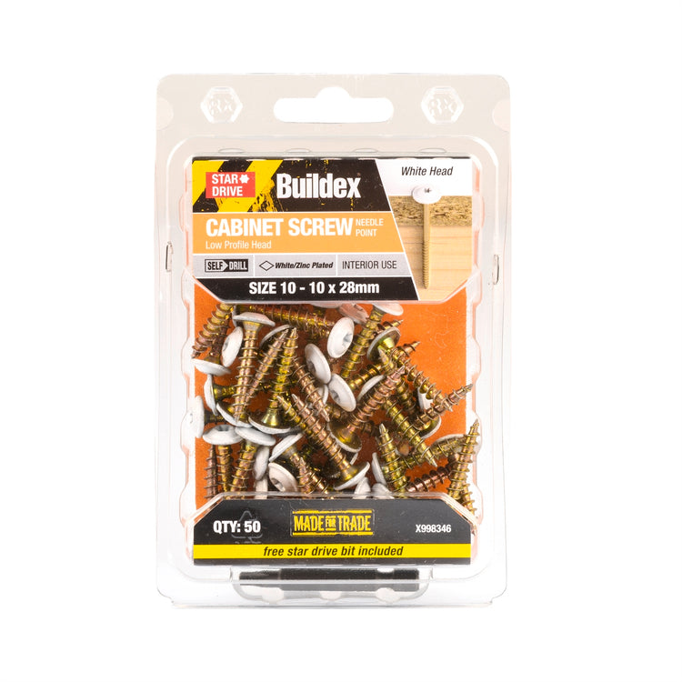 Buildex Cabinet Screws - 10 x 28mm - 50 Pack