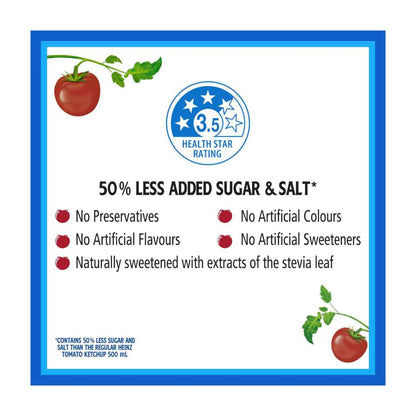 Heinz Tomato Ketchup 50% Less Sugar & Salt Squeezy - 500mL