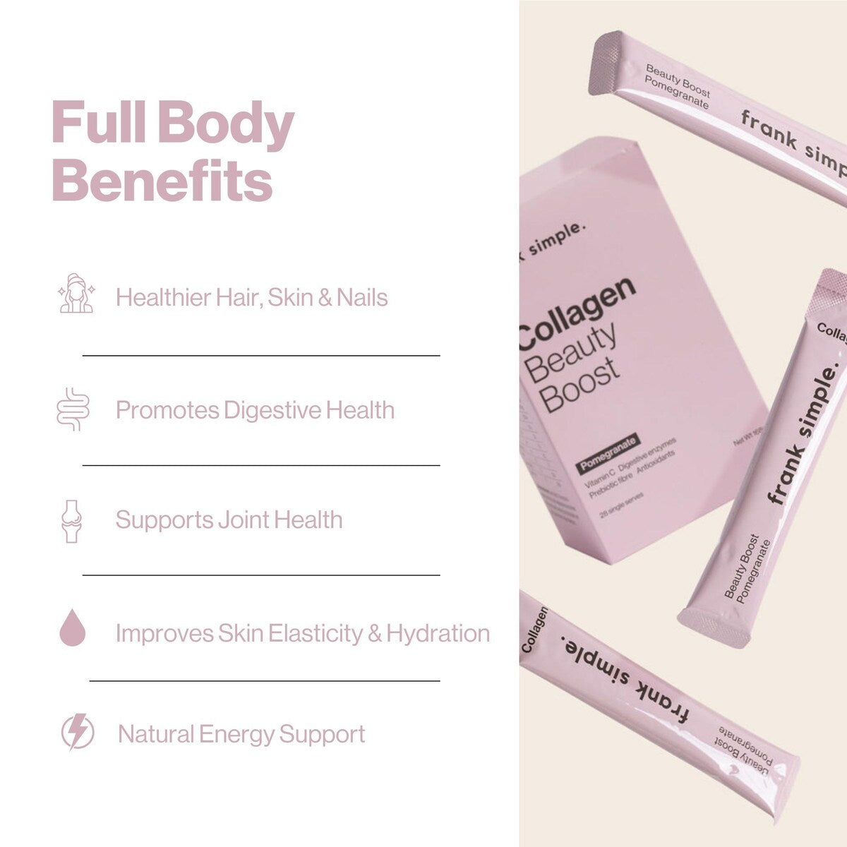 Frank Simple. Collagen Beauty Boost Pomegranate Sachets 28 Pack