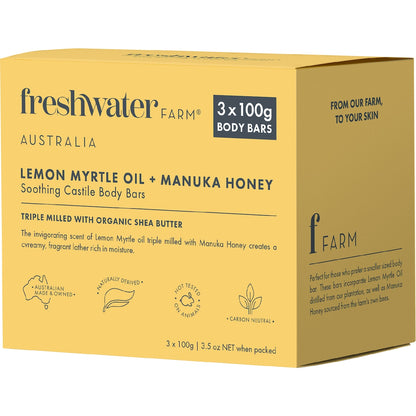 Freshwater Farm Australia Lemon Myrtle Manuka Honey Soap 100g X 3 Pack