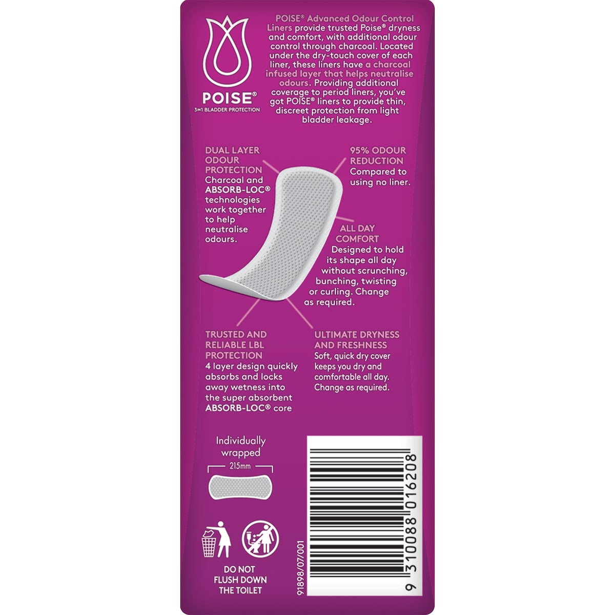 Poise Incontinence Liners Extra Long With Charcoal 10 Pack