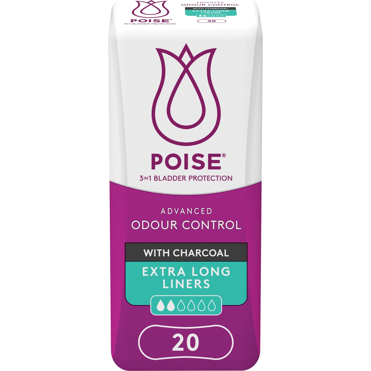 Poise Incontinence Liners Extra Long With Charcoal 10 Pack