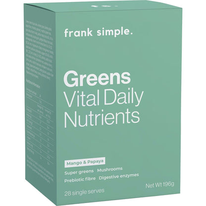 Frank Simple. Greens Vital Daily Nutrients Mango & Papaya Sachets 28 Pack