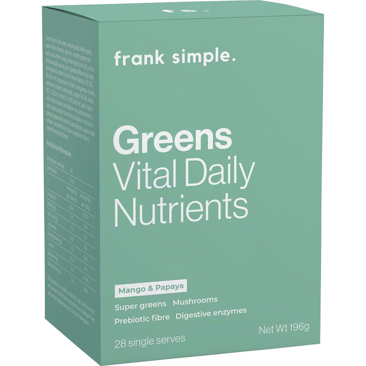 Frank Simple. Greens Vital Daily Nutrients Mango & Papaya Sachets 28 Pack