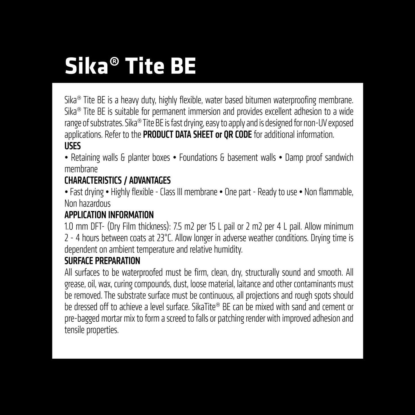 Sika Sikatite BE Bitumen Waterproofing Membrane - 4L