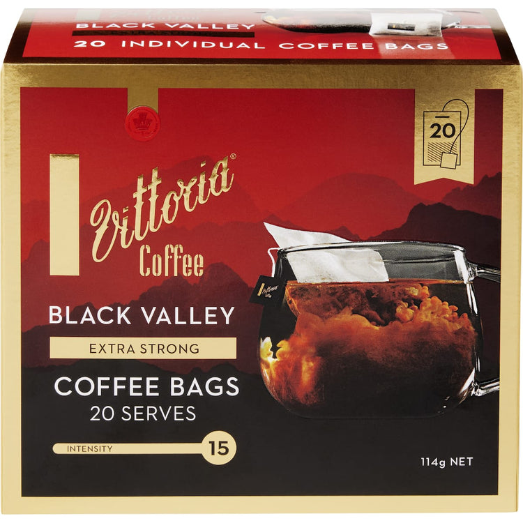 Vittoria Black Valley Coffee Bags Extra Strong 20 Pack