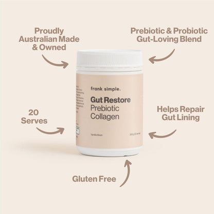 Frank Simple. Gut Restore Prebiotic Collagen Vanilla Bean Tub 260g