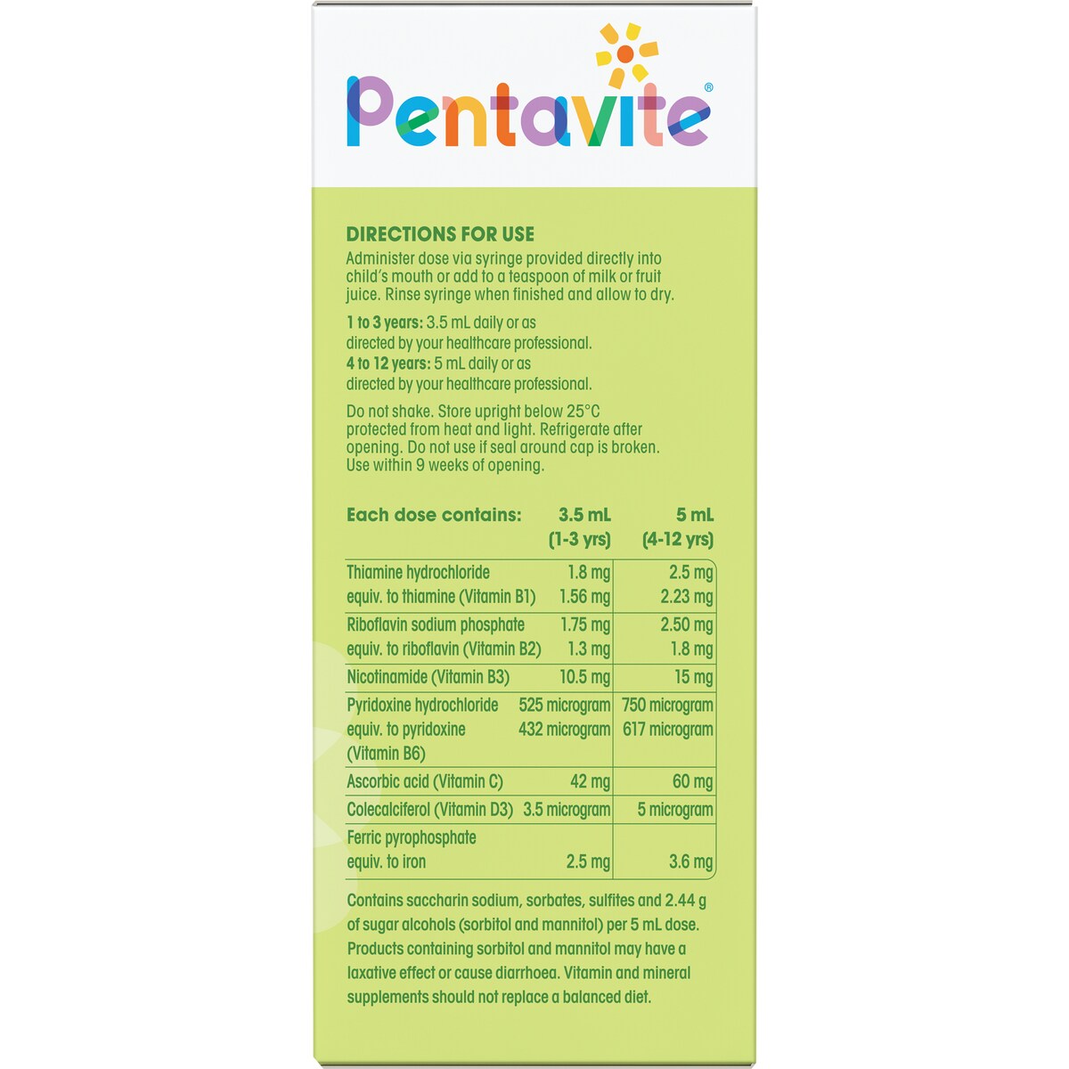Pentavite Multivitamin + Iron Kids Liquid Lemon Lime 200ml