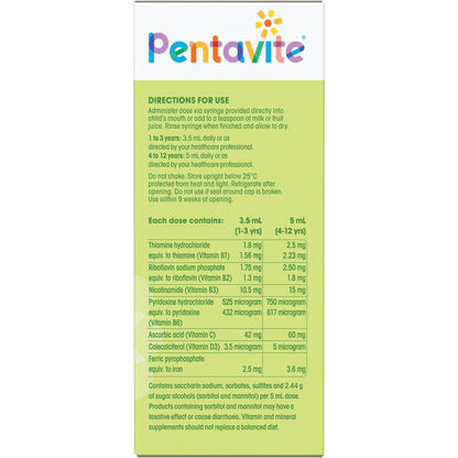 Pentavite Multivitamin + Iron Kids Liquid Lemon Lime 200ml