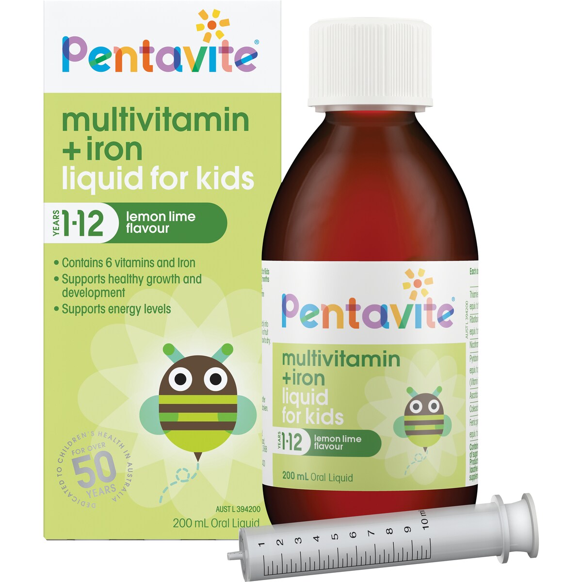 Pentavite Multivitamin + Iron Kids Liquid Lemon Lime 200ml