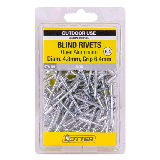 Otter Open Aluminium Blind Rivets - 8 x 6.4mm - 100 Pack