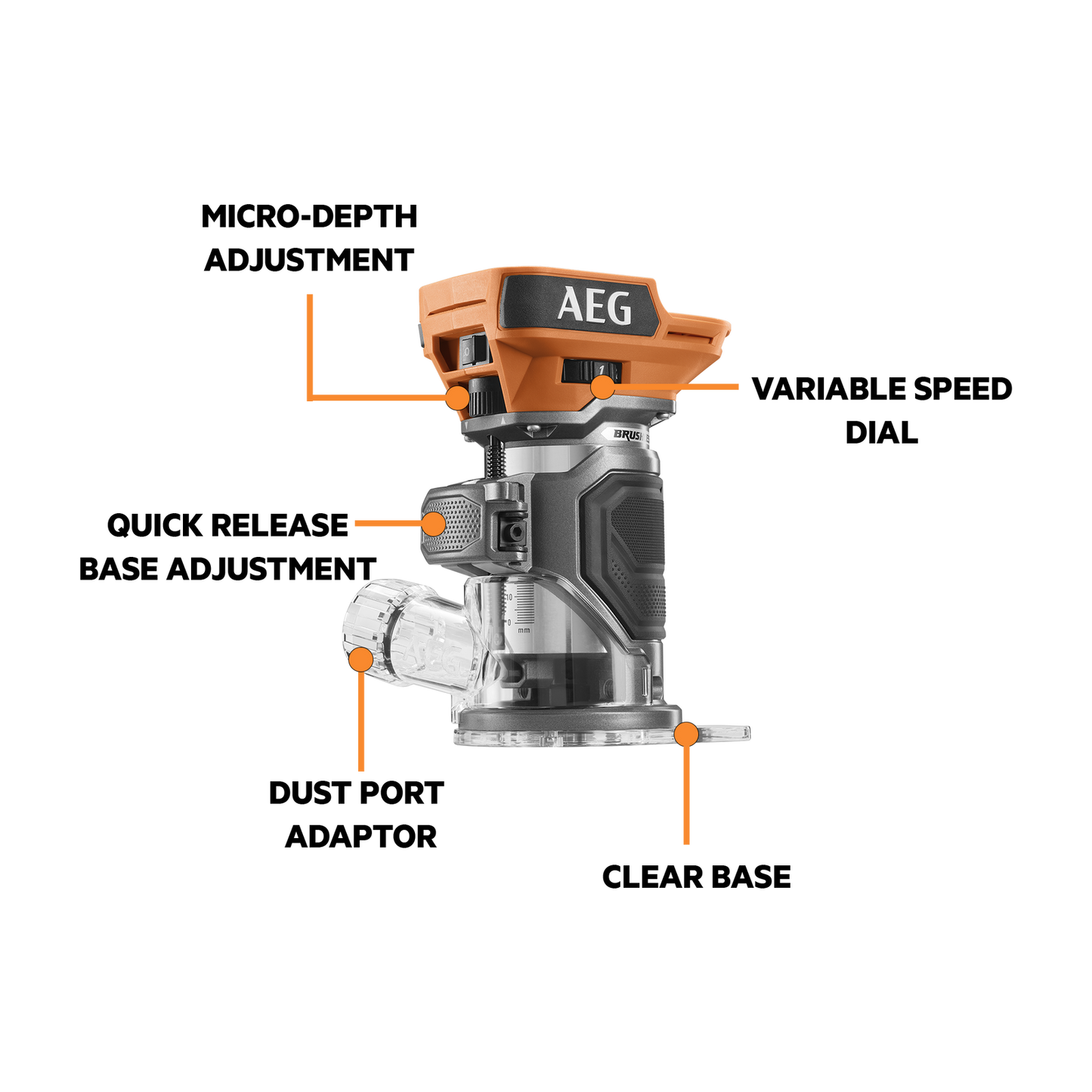 AEG Brushless Trim Router - 18V - 1/4" - Skin Only