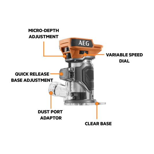 AEG Brushless Trim Router - 18V - 1/4" - Skin Only