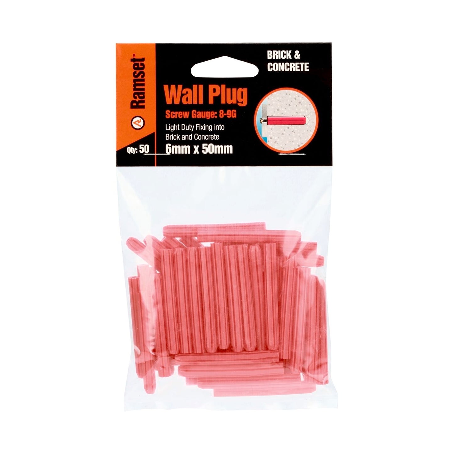 Ramset Red Wall Plugs - 6 x 50mm - 50 Pack