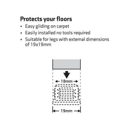 Surface Gard Black Square Plastic Chair Tips - 19mm - 4 Pack