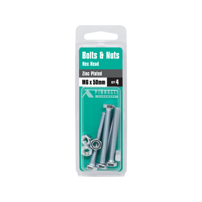 Pinnacle Hex Head Bolts and Nuts - M6 x 50mm - 4 Pack