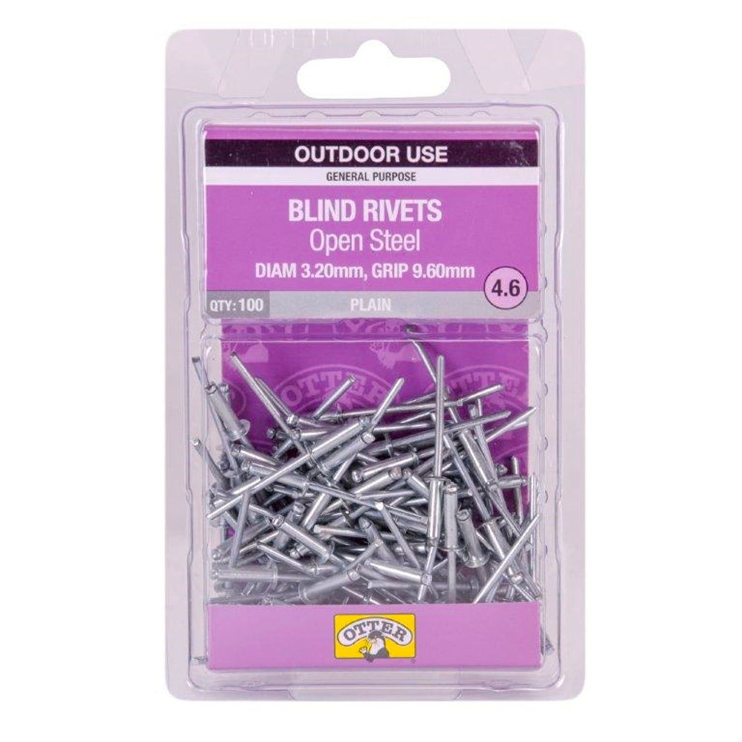 Otter Open Steel Blind Rivets - 2 x 9.6mm - 100 Pack