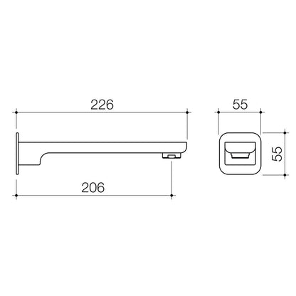 Caroma Luna Basin Bath Wall Outlet - 55 x 226mm - Brushed Nickel