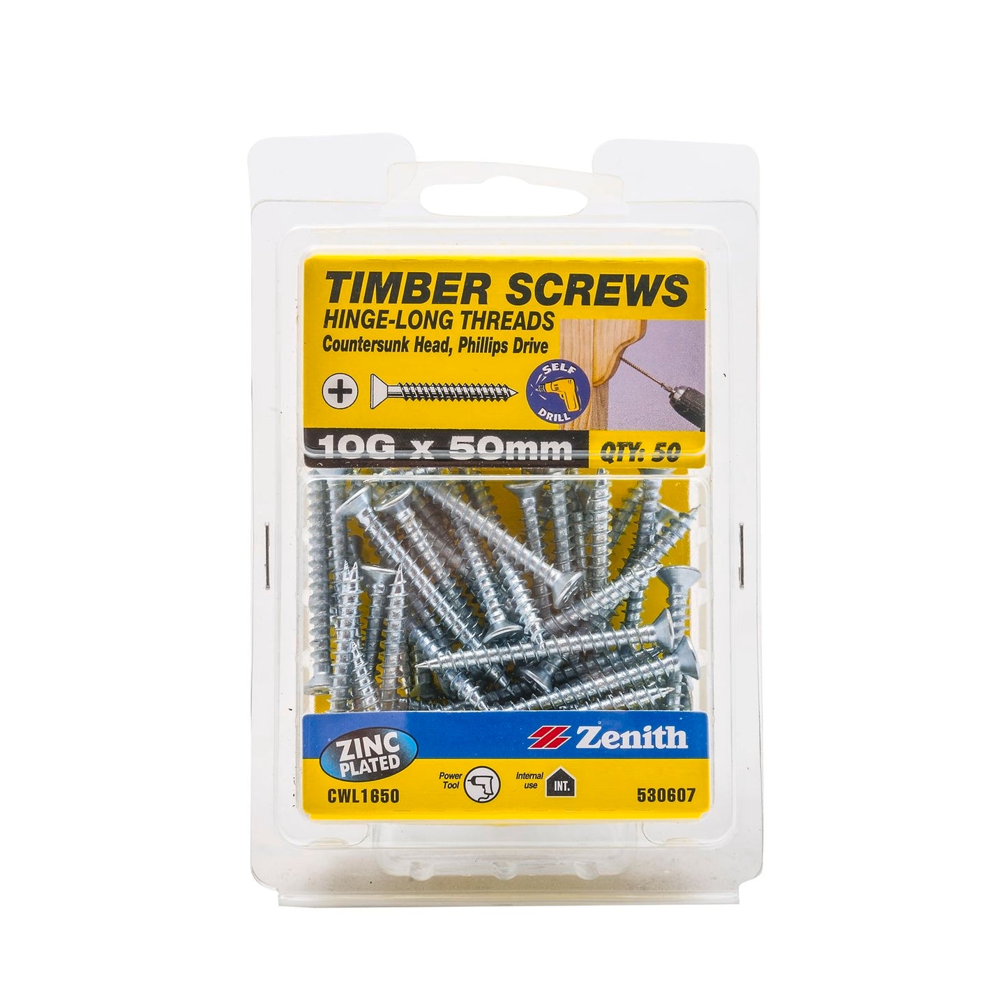Zenith Zinc Plated Hinge Screws - 10g x 50mm - 50 Pack