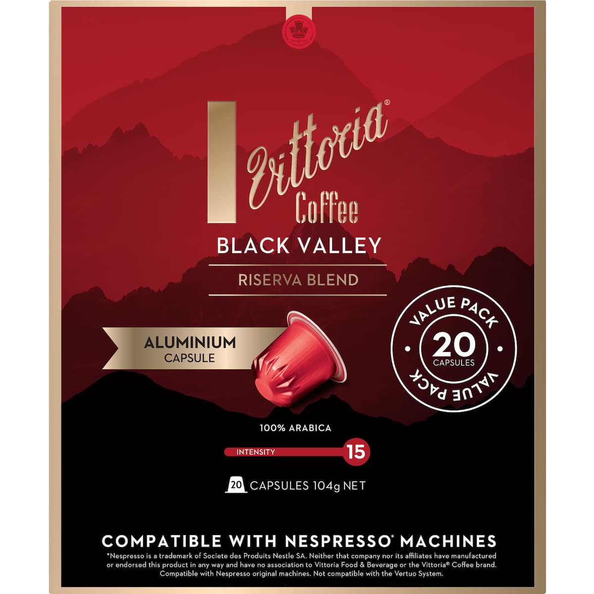 Vittoria Black Valley Riserva Blend Capsules 20 Pack