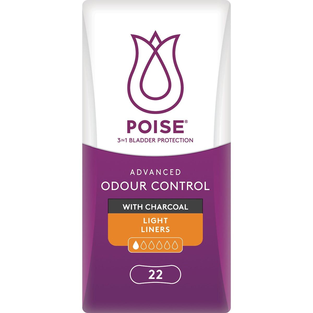 Poise Incontinence Liners Light With Charcoal 22 Pack