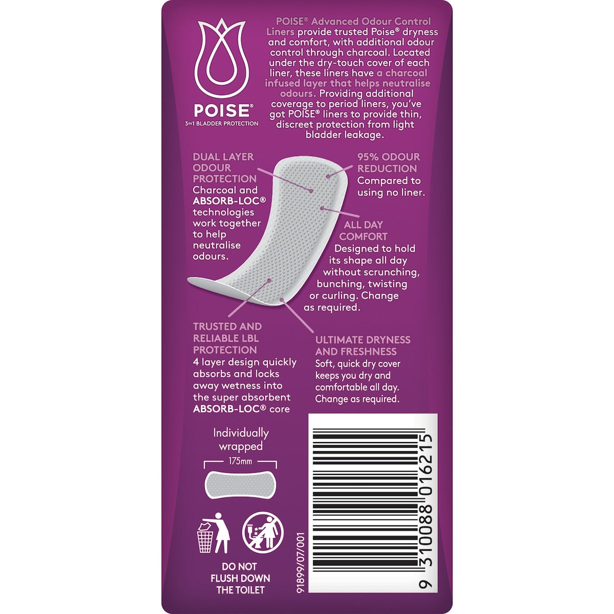 Poise Incontinence Liners Light With Charcoal 22 Pack