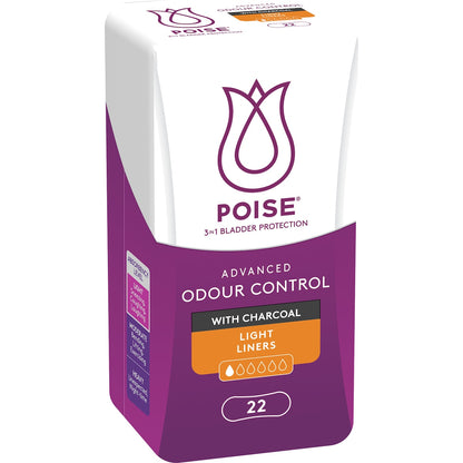 Poise Incontinence Liners Light With Charcoal 22 Pack