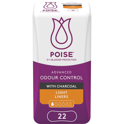 Poise Incontinence Liners Light With Charcoal 22 Pack