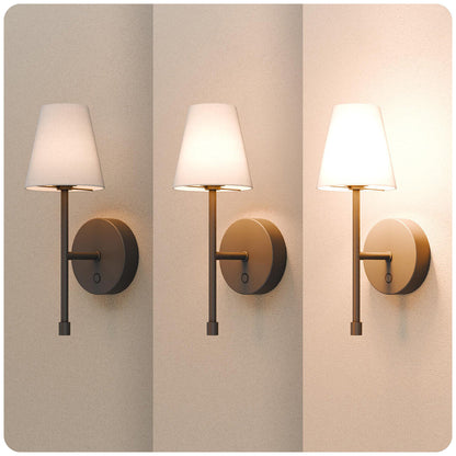Globe LED Wall Sconce Wireless Light 2 Pack, Black Finish, 250 Lumens, 2700K, 3 Step Dimmer, USB-C Charging - Ideal for Apartments & Dorm Rooms
