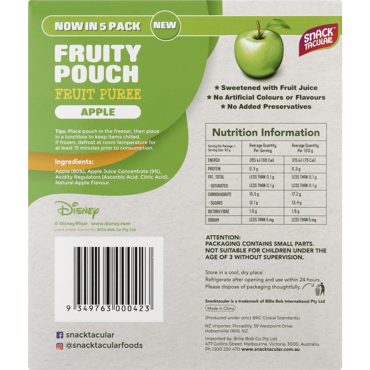 Snacktacular Fruity Pouch Puree Apple 90g x 5 pack